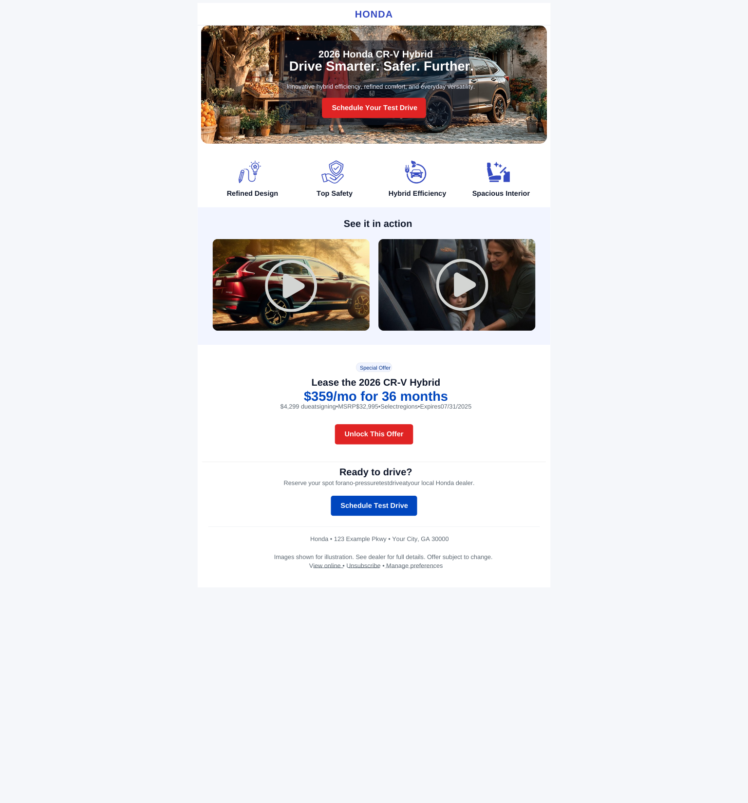 Honda email preview