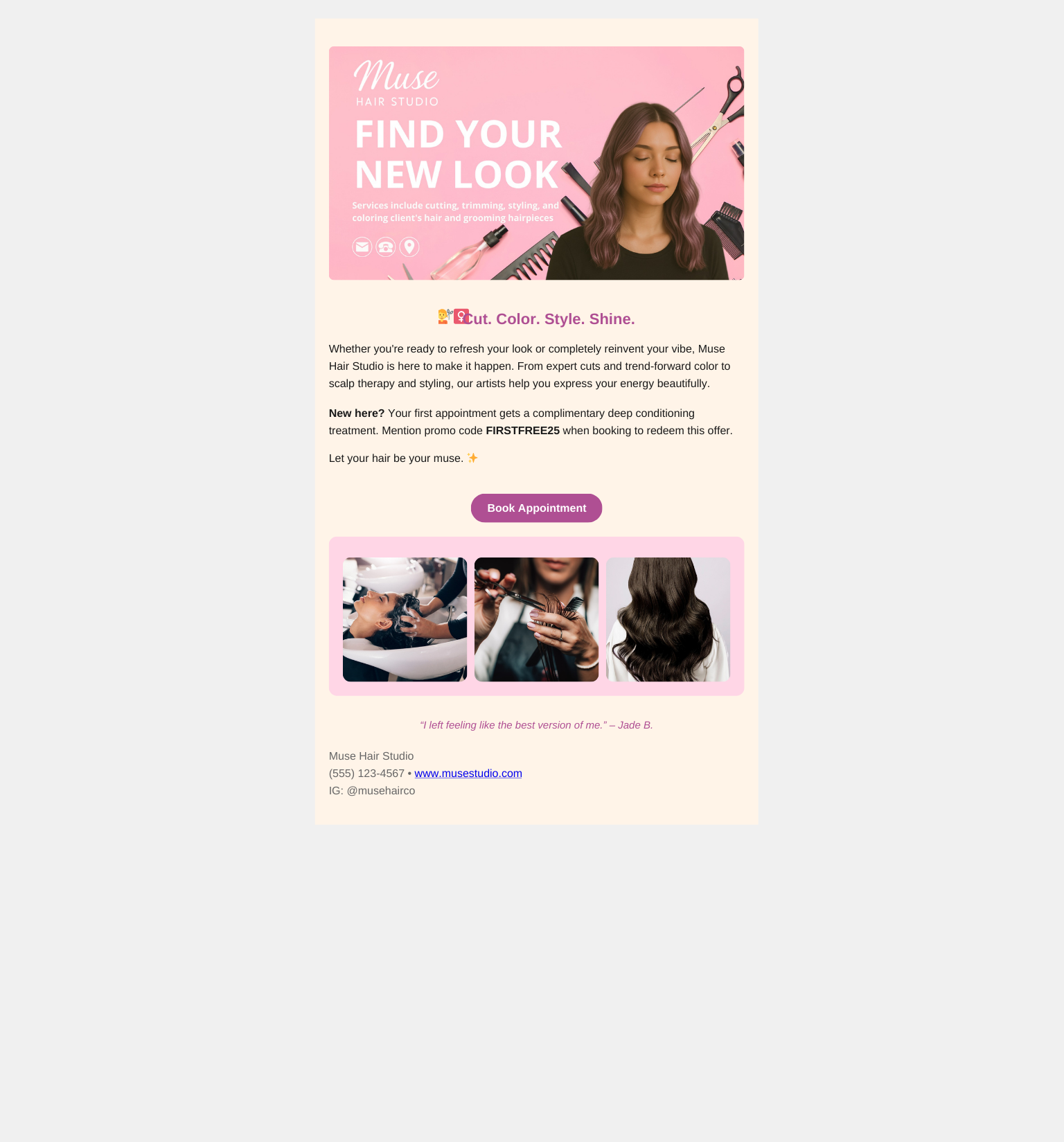 Muse Hair Salon email preview